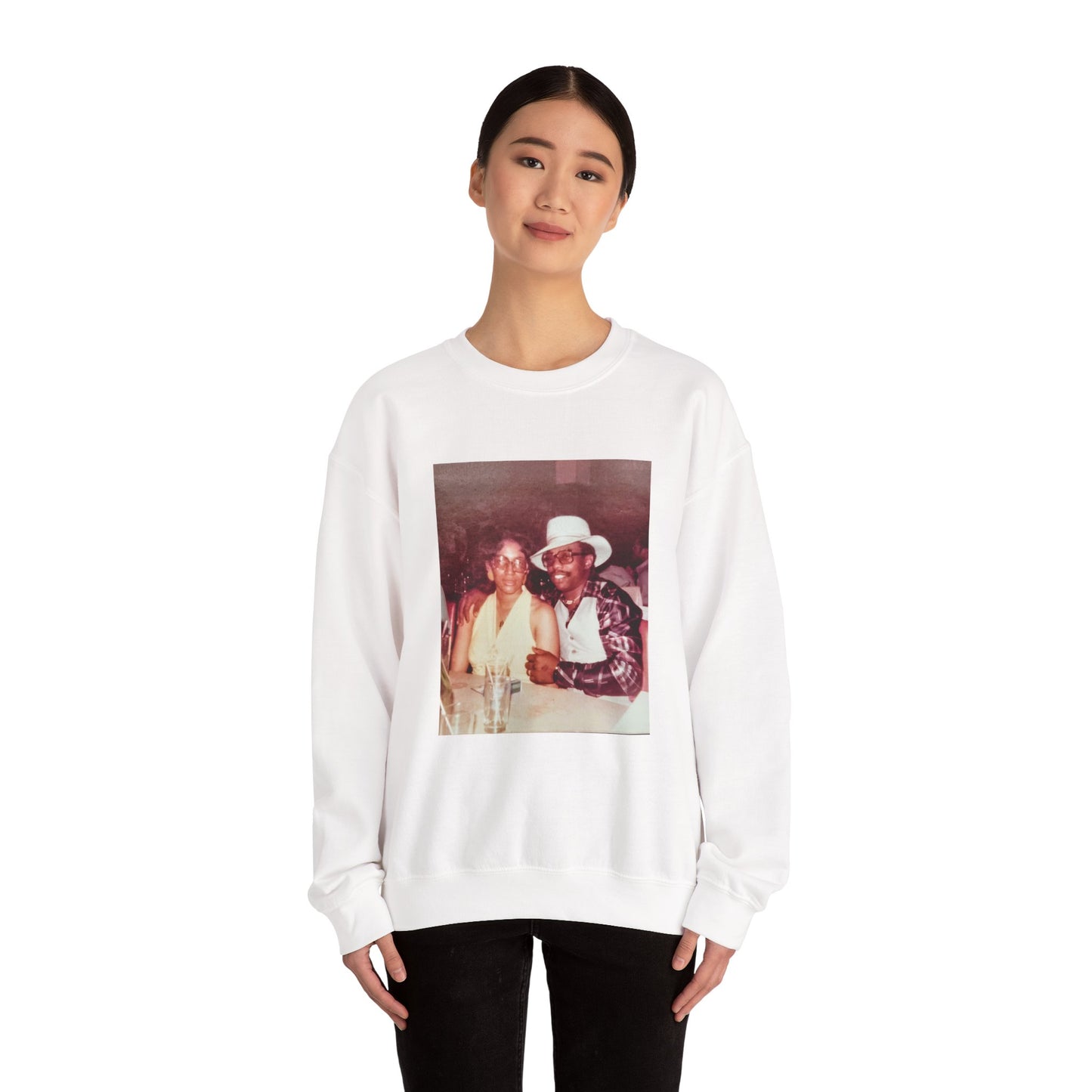 Vintage Photo Crewneck Sweatshirt — 'PoeTre and Melodies' Book & Music Back Print