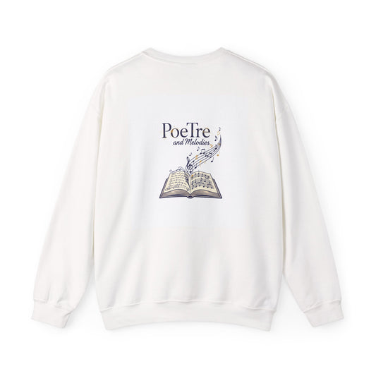 Vintage Photo Crewneck Sweatshirt — 'PoeTre and Melodies' Book & Music Back Print